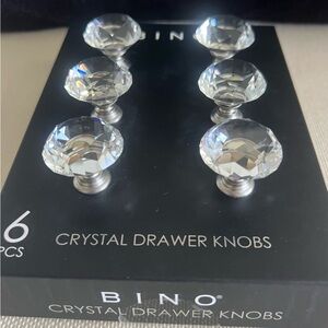 BINO 6 Piece Faceted Crystal Cabinet or Drawer Knobs / Pull Handles